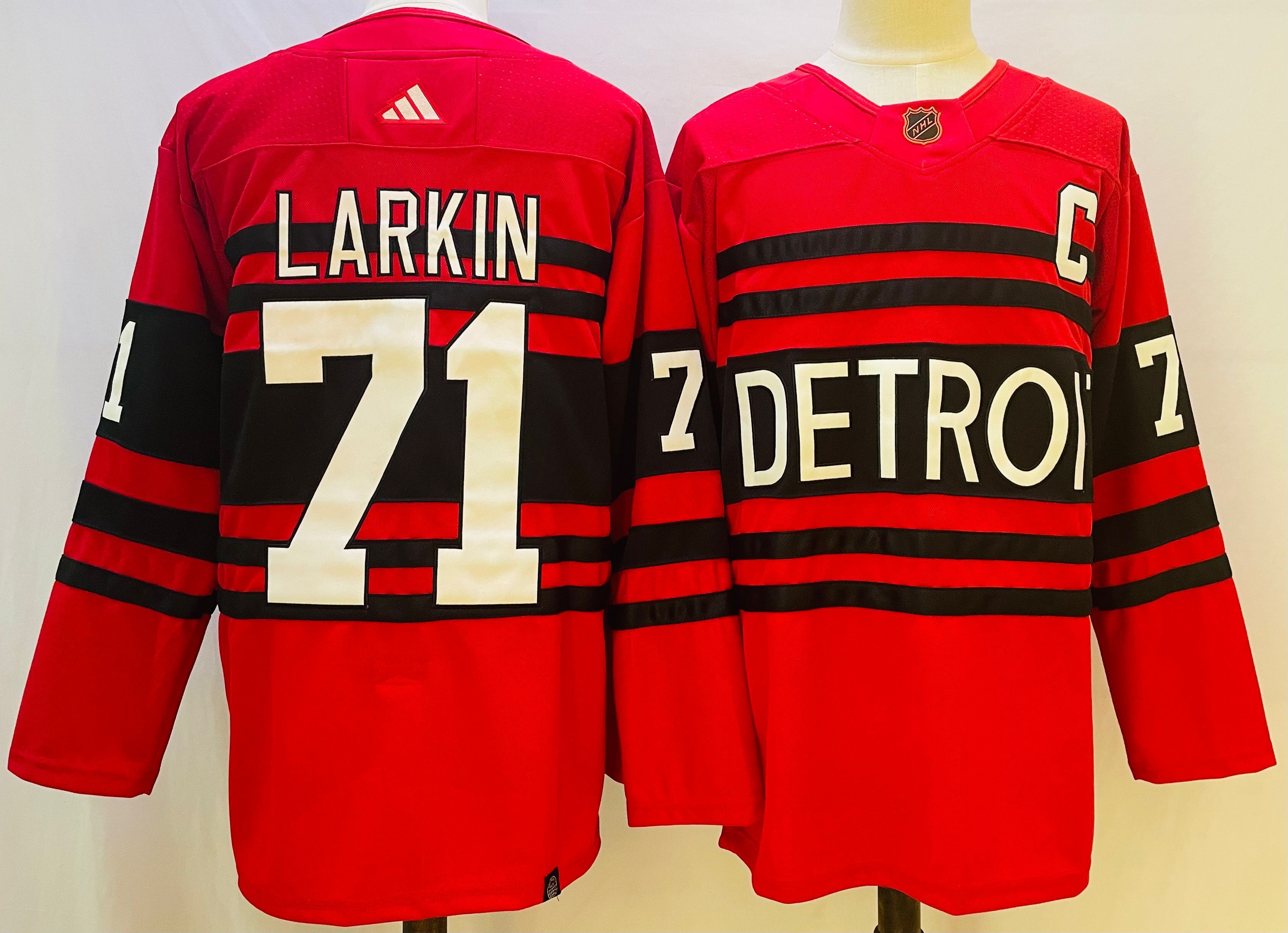 Men Detroit Red Wings #71 Larkin Red Throwback 2022 Adidas NHL Jersey